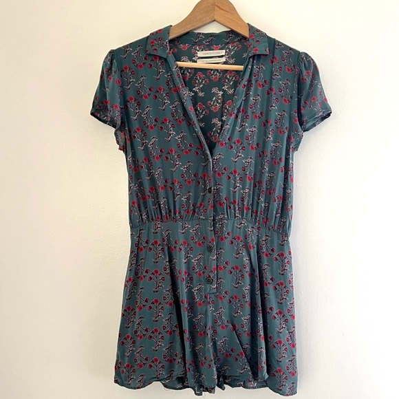 URBAN OUTFITTERS | Floral Print Button Down Collar Shorts Romper Jumpsuit - Picture 1 of 8